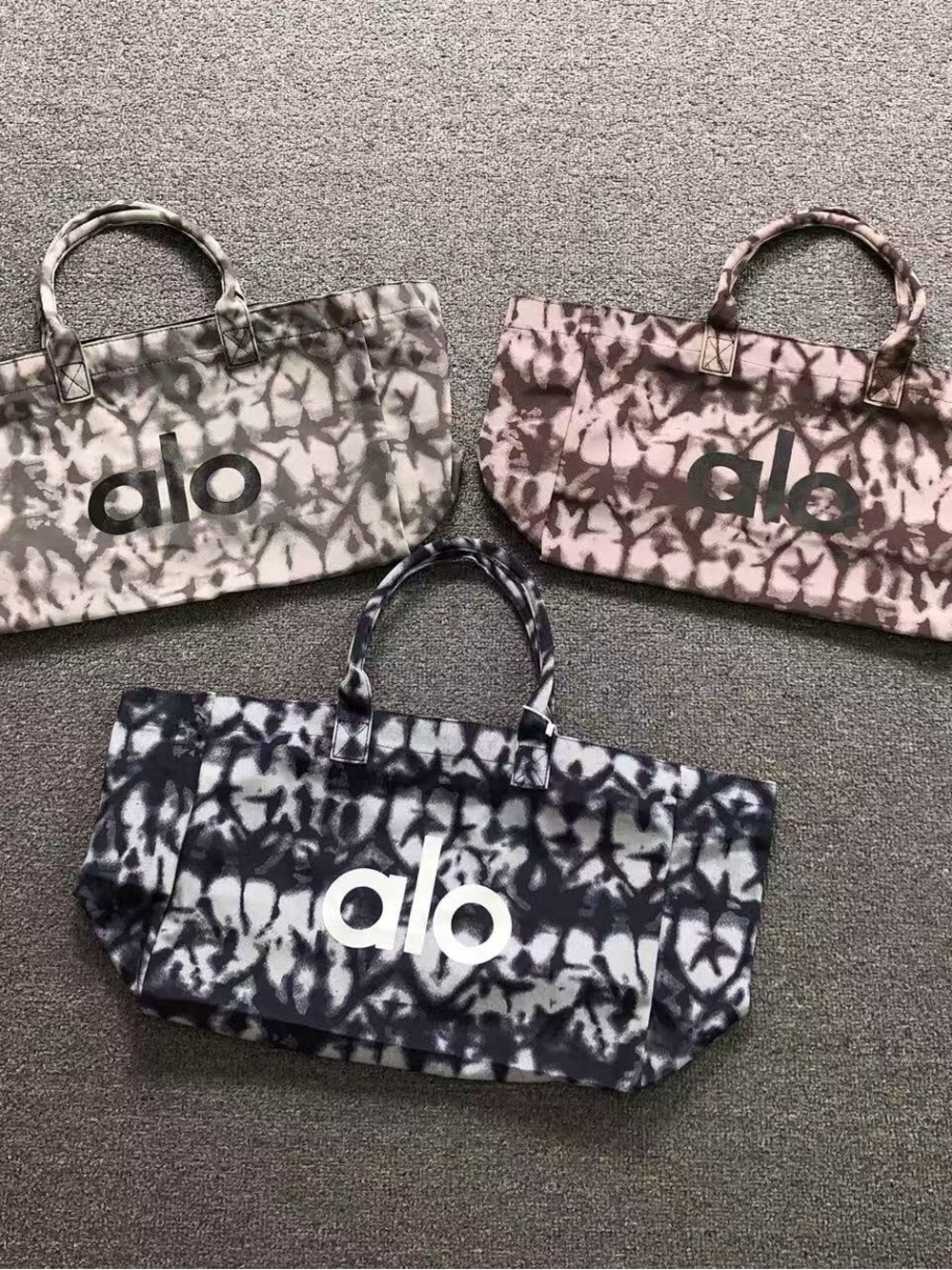 ALO Yoga Tie-Dye Tote Trio - Black, Pink, Gray